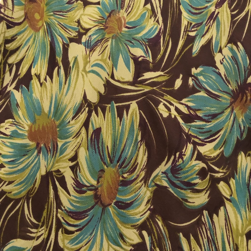 Meghan Matthews Daisy Floral Asymmetrical Sleeveless Green Brown Midi Dress 8 - Picture 4 of 10